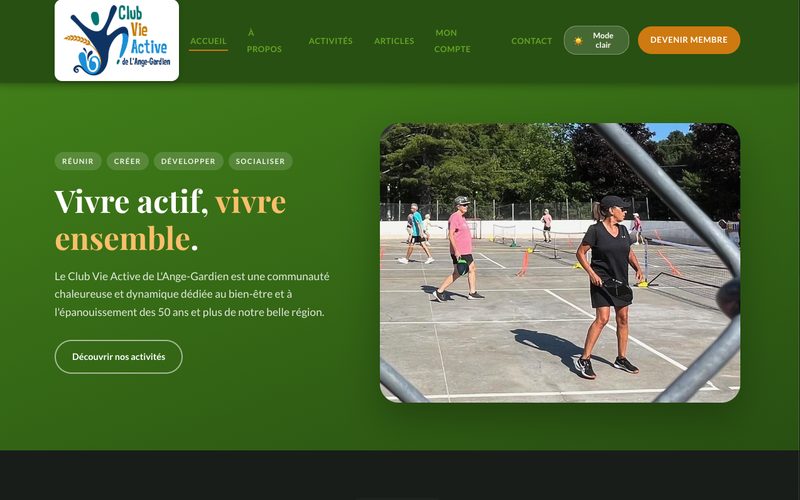 Capture d'écran du site du Club Vie Active de L'Ange-Gardien
